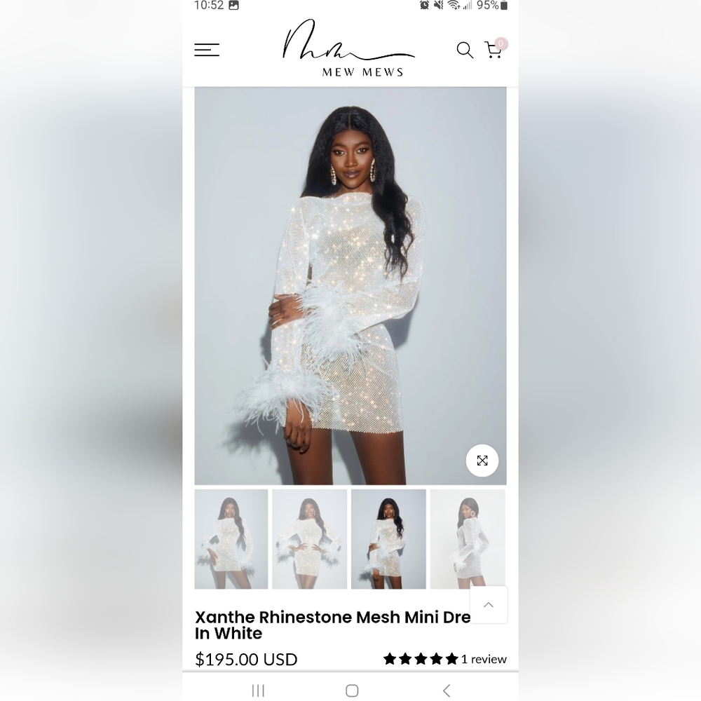 Mew Mews Xanthe Rhinestone Mesh Mini Dress In White - Picture 5 of 7